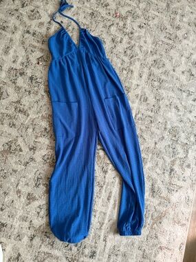 Blue Knit jumpsuit with Side Pockets